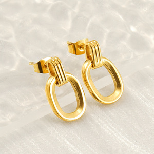 Zogxin Oval Geometric Stud Earrings Gold Stainless Steel For Women Party Fashion Jewelry - Product Image 4