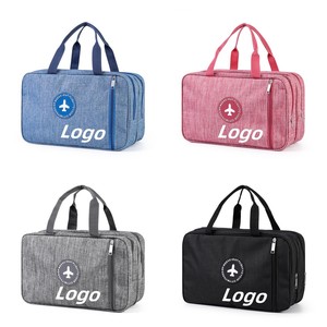 Foldable Toiletry Zippered Full Makeup Women Make up Brush Travel <strong>Pencil</strong> <strong>Case</strong> Custom Cotton Canvas Cosmetic Bag