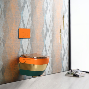WC suspendu mural en céramique couleur or, toilette de luxe dorée électro-plaquée pour salle de bain - Product Image 2