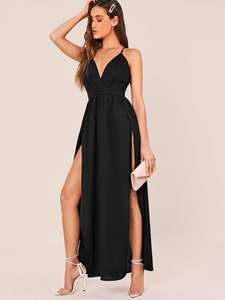 <span class=keywords><strong>Robe</strong></span> populaire pour femmes, <span class=keywords><strong>robe</strong></span> rouge à col en V, bretelles fines, <span class=keywords><strong>robe</strong></span> <span class=keywords><strong>noire</strong></span> dos nu, jupe <span class=keywords><strong>longue</strong></span> fendue, <span class=keywords><strong>robe</strong></span> bleue en tricot pour femme de bureau - Product Image 6