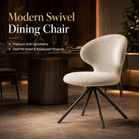 Chaise de salle à manger pivotante moderne en bouclé, beige, dossier incurvé, silhouette de tulipe, base araignée, pour hôtel et restaurant