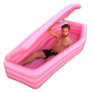 重型乙烯基粉色充气棺材池漂浮耐用塑料充气成人沙滩游泳玩具