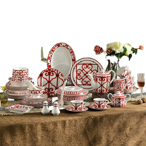 Service de table en céramique durable de luxe avec motif panoramique, comprenant assiette, cuillère et tasse en porcelaine pour servir les aliments, en stock - Product Image 1