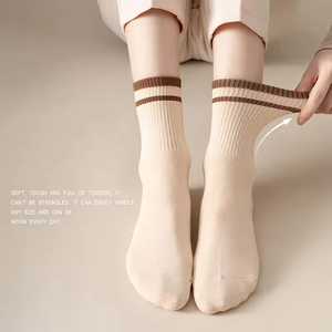 Custom Logo Breathable Sweat-Absorbing Striped Cotton Mid-Calf Sports <b>Socks</b> for Women Black White Spring Autumn OEM High Quality - Product Image 3