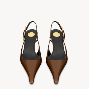 Women Pointed Toe Metal Buckles Pumps 5.5cm Gold High Heels Slingback Patent Stiletto Dress <b>Shoes</b> Side Cut Out Sexy Sandals - Product Image 5