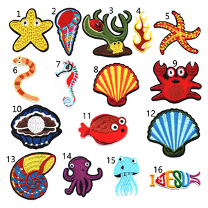 Dibujos animados criaturas marinas bordado hierro en caballito de mar cangrejo medusas algas Shell Animal parches - Product Image 2