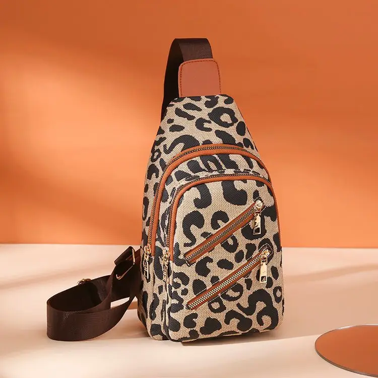 Women Mini Sling Backpack Leopard Print Chest Crossbody Bags Fashion Purse