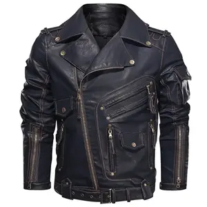 Winter Men's Fashion Motorcycle Cool Zipper Pockets Leather Jackets