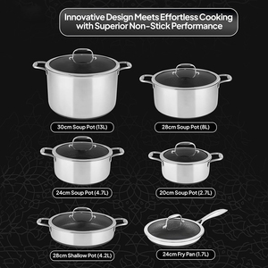 High Quality Modern Non-stick Cooking <b>Pots</b> <b>Set</b> Glass Cover Honeycomb Design 3 Layers Triply Stainless Steel Cookware <b>Set</b> - Product Image 2