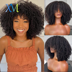 Perruque bouclée Afro Bomb avec frange, en fibre synthétique, effet volumineux et crépu, pour femmes noires, <span class=keywords><strong>noire</strong></span>, sans colle, fabriquée à la machine - Product Image 6