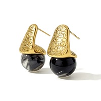 Pendientes de Perlas de Ámbar con Patrón de Martillo Vintage para Mujer