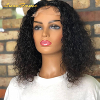Vente en gros perruques de cheveux humains brésiliens vierges bouclés à partie centrale, perruque de cheveux humains vierges bouclés Bob court à dentelle vierge vendeur de perruque