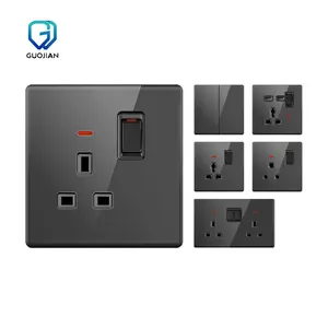 T26 New design UK standard black ultral-thin tempered glass wall light switches and wall sockets