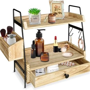 Étagère de rangement double couche en bois et métal pour bureau, avec tiroirs, pour comptoir de salle de bain et épices de cuisine - Product Image 5
