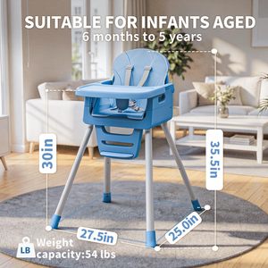 Chaise haute pour bébé en plastique moderne avec siège rehausseur et conception de sécurité, base pliable portable pour la salle à manger et l'utilisation au sol - Product Image 2