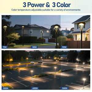 Nouveaux lampadaires LED de jardin en aluminium à luminosité supérieure avec IP65, 3 CCT, 5000K, 70W, 150W, puissance réglable pour - Product Image 3