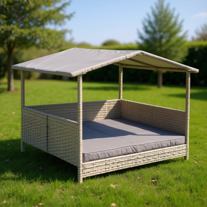 บ้านสุนัขหวายทันสมัยพร้อมหลังคากันน้ำและเบาะรองนอนที่ซักได้ เฟอร์นิเจอร์สัตว์เลี้ยงสำหรับกลางแจ้งสำหรับสุนัขพันธุ์ใหญ่ ใช้ได้ทุกฤดู - Product Image 2