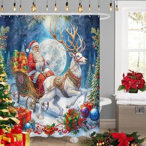 Cortina de Ducha de Poliéster con Decoración de Árbol de Navidad Rojo, Cortina de Baño con Impresión Digital Personalizada, Impermeable, Venta al por Mayor, Moderna - Product Image 4