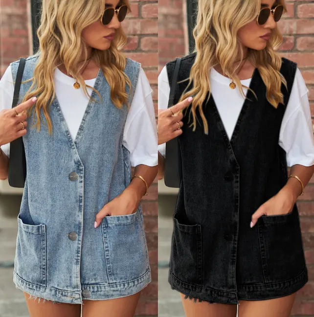 Spring And Summer Women's New Street Fashion Button Sleeveless Loose Denim Vest