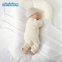Couverture en coton pour bébé Mimixiong Oeko Tex, tricotée, à bords festonnés, douce et confortable, couleur unie, pour nouveau-né, couverture d'emmaillotage pour bébé