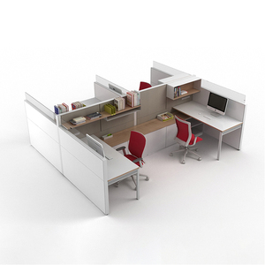 Postazione di Lavoro Moderna Acustica a L per 2 Persone con Schermo Privacy in Tessuto per Uffici Commerciali Open Space - Product Image 3