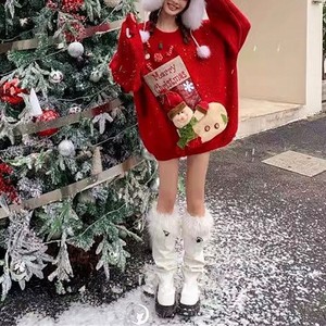 Hot Selling Theme Christmas Cartoon Short Outerwear Pullover Winter New Knitted <strong>Woolen</strong> <strong>Top</strong> Women's Three-dimensional Pattern - Product Image 4