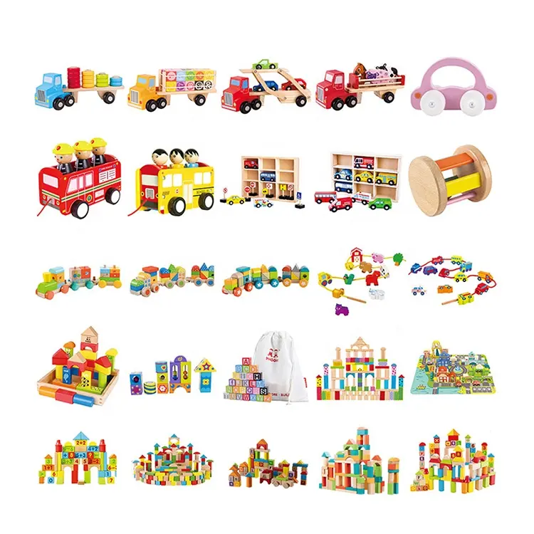 100 pcs colorful toddler educational set toy wooden building block for kids 18M+