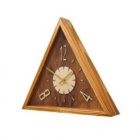 Jam Dinding Kayu Gaya Art Deco Modern Buatan Tangan Mewah dengan Kaca Kuarsa Bentuk Segitiga, Gerakan Senyap, Antik untuk Rumah, Kantor, Studio