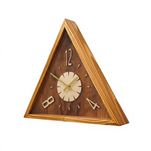 Luxury Handmade Modern <b>Art</b> Deco Style Wooden Quartz Wall <b>Clock</b> Triangle Shape Silent Sweep Antique Home Office Studio Decoration - Product Image 2