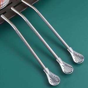 Cuillère à paille allongée, agitateur à thé au lait en acier inoxydable, filtre, double usage, métal robuste, coudillon non jetable. - Product Image 3