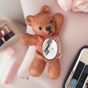 New Autumn/Winter <b>Cute</b> Natural Sandalwood Waving <b>Bear</b> Cookie Gemstone High-Value Rhinestone Braided Hair Clip - Product Image 1
