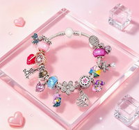 Gelang Batu Permata Fen Di Jewelry Desain Baru pink Hello Kitty Charm, Gelang Pink Zebra Pink & Biru