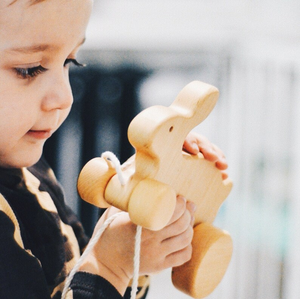 EN-71 Hopping Bunny madera tirar juguete liebre de madera bebé para 1-2 años de edad Animal juguete Montessori rueda de mano Push Walker Pull Along - Product Image 4