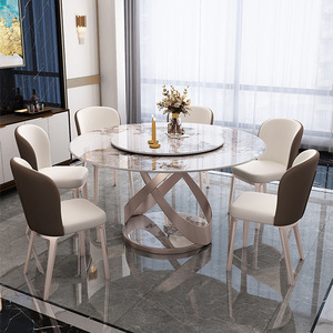Juego de Mesa de Comedor Redonda Moderna con <span class=keywords><strong>Patas</strong></span> de Acero al Carbono y Acabado Brillante, Estilo Nórdico, Giratoria, para Cocina o Comedor, Venta al por Mayor - Product Image 1