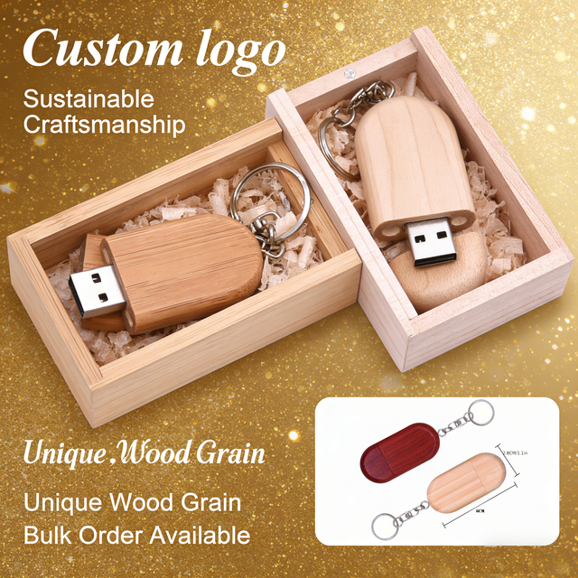 Eco-Friendly Wood USB Drive in Gift Box Bamboo Walnut Material Personalized Corporate Wedding Favors
