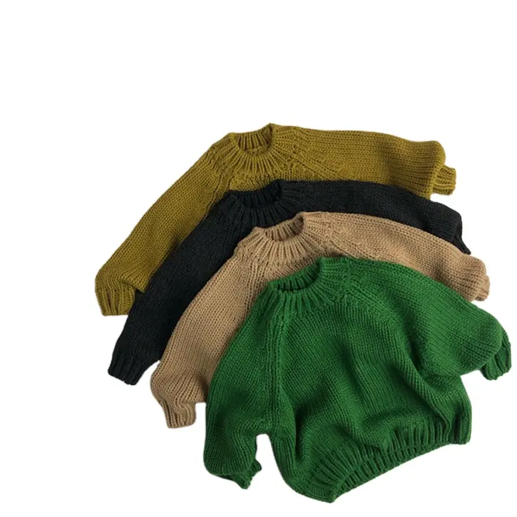 Ropa de otoño para niñas, suéter de punto de invierno 2024, suéter de punto para niños y niñas coreanas, suéter de punto de color sólido para niñas