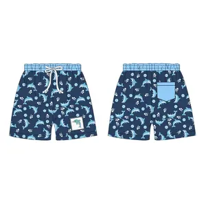 Wholesale Children Smocked Clothing Beach Shorts Custom Kids Swimming Trunks Embroidery Toddler Swim Shorts