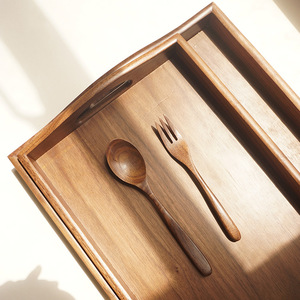 Rectangular Solid Wood <b>Tea</b> <b>Tray</b> With Handle Wooden Pattern Restaurant Serving <b>Tray</b> Medium 37x26x5cm - Product Image 2