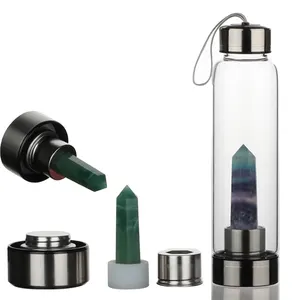2024 New Launch Gem infundido elixir vidro aço inoxidável vazamento prova cristal garrafa de água