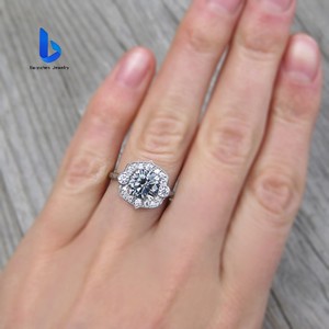 Anelli di Fidanzamento e Promessa in <span class=keywords><strong>Argento</strong></span> S925 con Moissanite Grigia Rotonda, Stile Art Deco con Fascia Intagliata, per Donne - Product Image 5