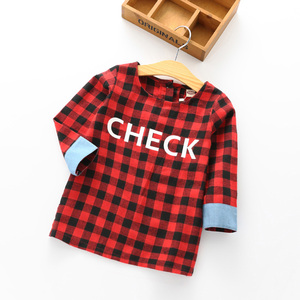 T-shirt à manches longues pour enfants, à carreaux, personnalisé, avec étiquette privée, ourlet long, fabriqué en Chine - Product Image 4