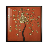 Déco murale 3D artisanale métal feuilles ginkgo, cadre massif, tenture authentique pour déco intérieure hôtel