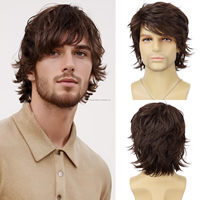Perruque Homme Naturelle Réaliste à Prix de Gros, Brun Clair Afro Court Bouclé, 100% Fibre Haute Température Résistante à la Chaleur