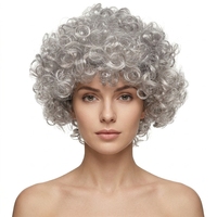Perruque synthétique courte bouclée grise, perruque de cheveux moelleuse d'apparence naturelle