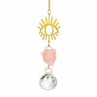 Attrape-soleil en quartz rose naturel avec œil protecteur, carillon éolien, prisme en cristal brut, décoration suspendue pour fenêtre