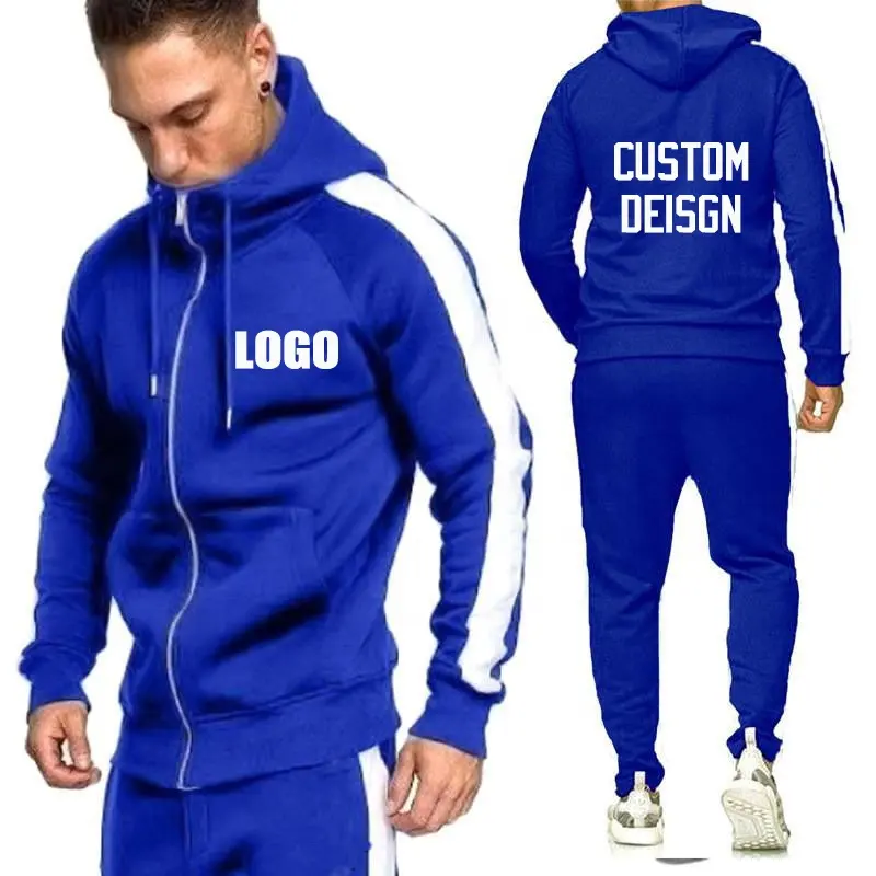 Custom logo two piece tracksuit set solid color cardigan slim fit casual hoodies & sweatshirts mens sweatsuit sets