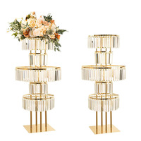Support à fleurs de mariage multi-niveaux détachable en acrylique doré et cristal, vase centre de table pour scène, allée, table de banquet, événement, fête, salle