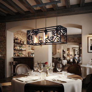 Suspension linéaire à 3 lumières en métal noir mat avec motifs ajourés élégants pour îlot de cuisine - Product Image 6