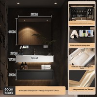 Meuble de salle de bain de style italien de luxe léger avec lavabo intégré, lavabo courbé à chaud, en ardoise, finition noire