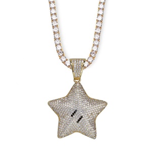 Iced Hip Hop dibujos animados <span class=keywords><strong>CZ</strong></span> cinco estrellas colgante collar con Bling Cubic Zirconia plata oro encanto cadena moda rapero joyería regalo - Product Image 5